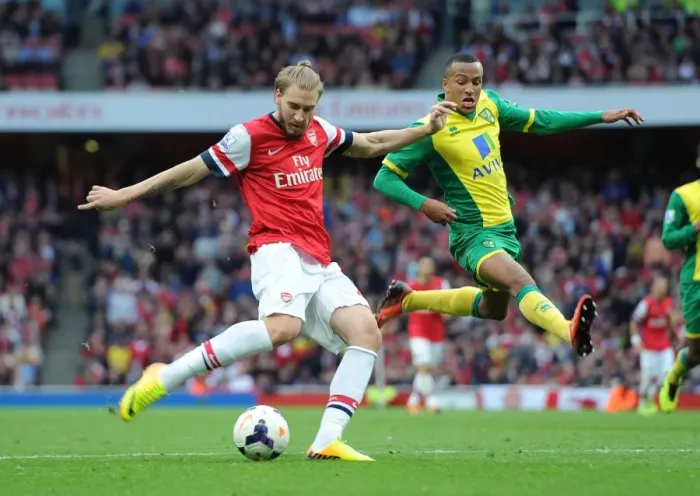 Framed Print : Arsenal vs Norwich: Bendtner vs Olsson - A Premier League Battle Framed Print : Arsenal vs Norwich: Bendtner vs Olsson - A Premier League Battle