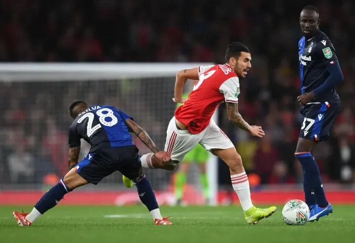 Framed Print : Arsenal vs. Nottingham Forest: Dani Ceballos Clashes with Tiago Silva in Carabao Cup Showdown Framed Print : Arsenal vs. Nottingham Forest: Dani Ceballos Clashes with Tiago Silva in Carabao Cup Showdown