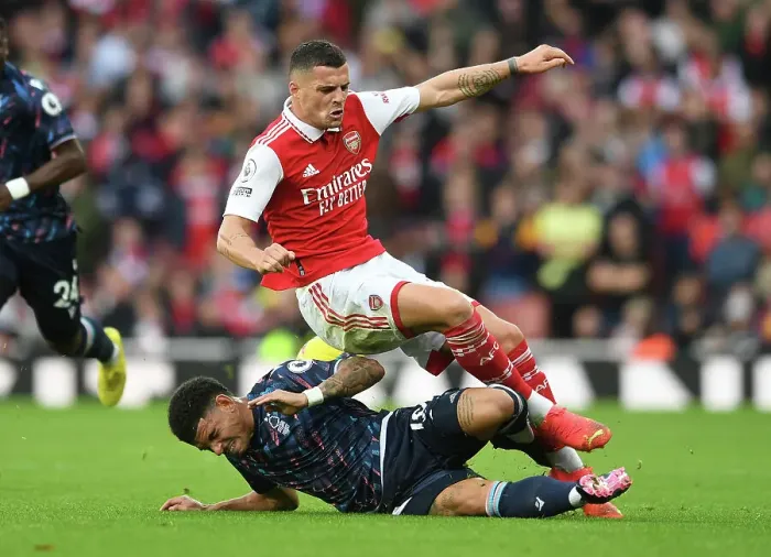 Framed Print : Arsenal vs. Nottingham Forest: Granit Xhaka Fouled by Gibbs-White in 2022-23 Premier League Clash