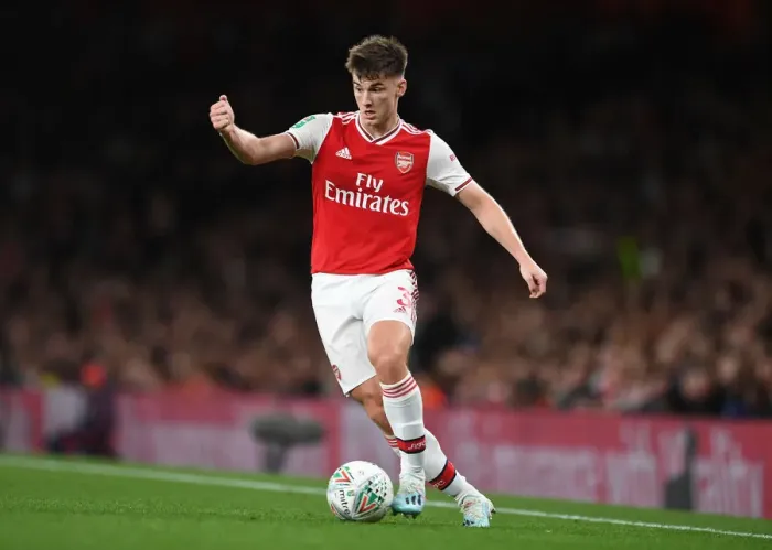 Framed Print : Arsenal vs Nottingham Forest: Kieran Tierney in Action at Carabao Cup Third Round, Emirates Stadium