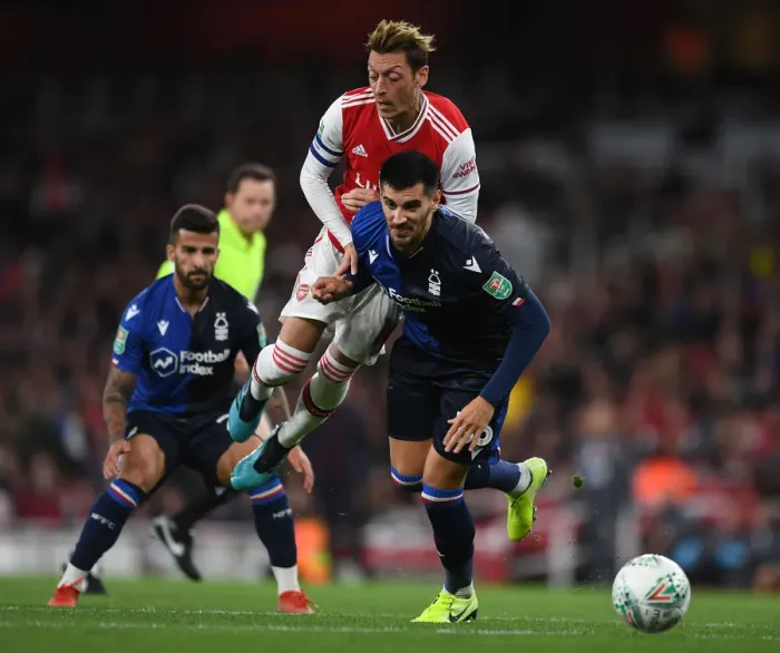 Framed Print : Arsenal vs. Nottingham Forest: Mesut Ozil Faces Off in Carabao Cup Clash