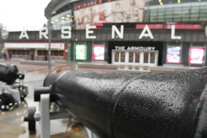Framed Print : Arsenal vs. Nottingham Forest: Rainy Premier League Showdown at Emirates Stadium (2022-23) Framed Print : Arsenal vs. Nottingham Forest: Rainy Premier League Showdown at Emirates Stadium (2022-23)