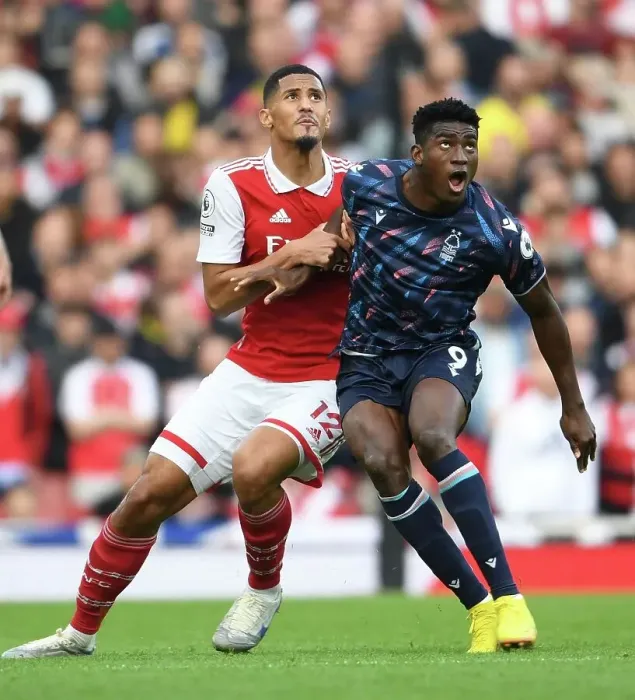 Framed Print : Arsenal vs. Nottingham Forest: Saliba vs. Awoniyi Clash in Premier League Showdown Framed Print : Arsenal vs. Nottingham Forest: Saliba vs. Awoniyi Clash in Premier League Showdown