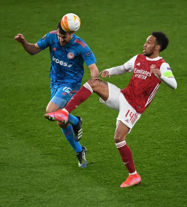 Framed Print : Arsenal vs Olympiacos: Aubameyang Faces Off in Empty Europa League Clash