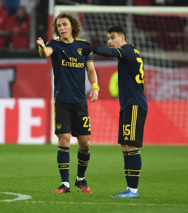 Framed Print : Arsenal vs. Olympiacos: UEFA Europa League Round of 32, First Leg (2020) - Arsenal Player in Action at Karaiskakis Stadium
