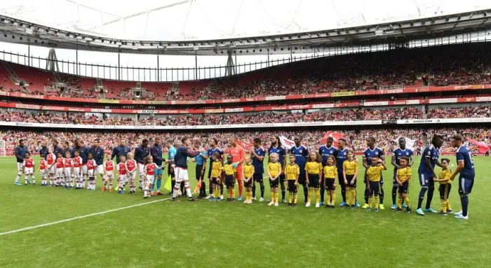 Framed Print : Arsenal vs. Olympique Lyonnais: The Emirates Cup Showdown - Teams Take the Field, 2019