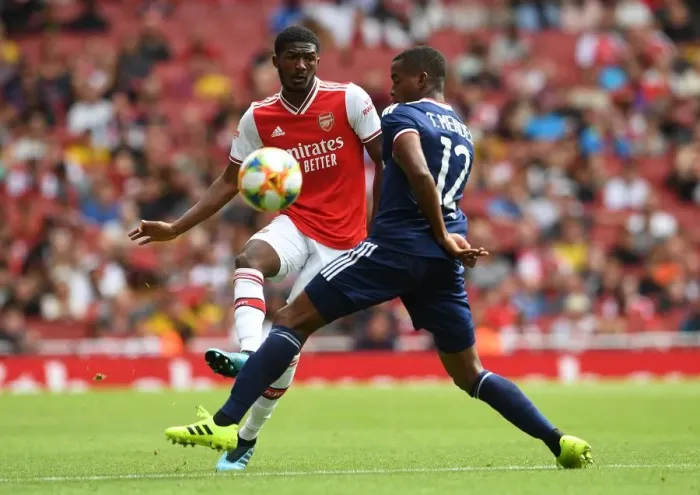 Framed Print : Arsenal vs. Olympique Lyonnais: Maitland-Niles in Action at the Emirates Cup 2019