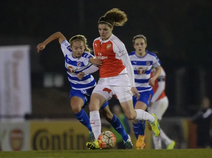 Framed Print : Arsenal vs Reading Women: A Battle of Stars - Dominique Janssen vs Charlie Estcourt