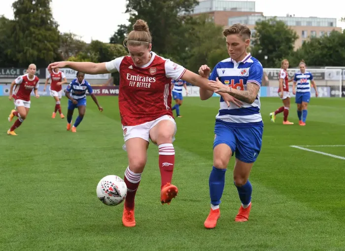 Framed Print : Arsenal vs Reading Women: Kim Little Shields the Ball in FA WSL Clash Framed Print : Arsenal vs Reading Women: Kim Little Shields the Ball in FA WSL Clash