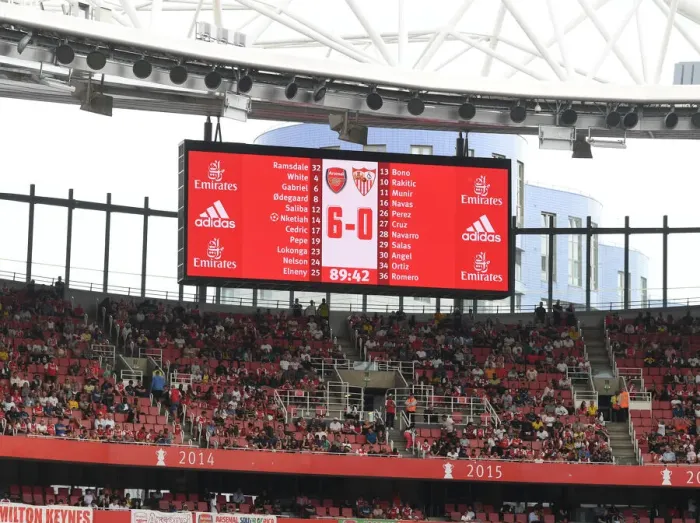 Framed Print : Arsenal vs Sevilla: Emirates Cup 2022 - Big Screen Action at the Emirates Stadium