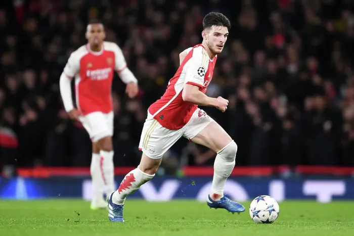 Framed Print : Arsenal vs Sevilla: Group B - UEFA Champions League 2023 / 24: Declan Rice in Action Framed Print : Arsenal vs Sevilla: Group B - UEFA Champions League 2023 / 24: Declan Rice in Action