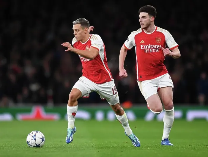 Framed Print : Arsenal vs Sevilla: Trossard and Rice Combination in Group B UCL Clash at Emirates Stadium, 2023 / 24 Framed Print : Arsenal vs Sevilla: Trossard and Rice Combination in Group B UCL Clash at Emirates Stadium, 2023 / 24