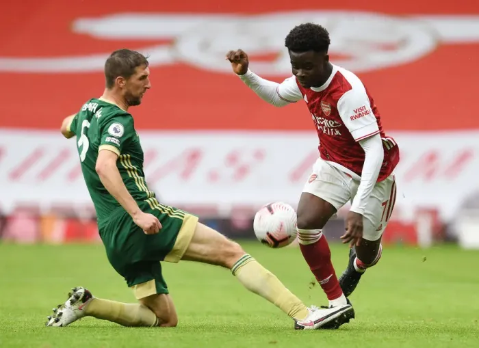 Framed Print : Arsenal vs Sheffield United: Bukayo Saka in Action at Empty Emirates Stadium, Premier League 2020-21