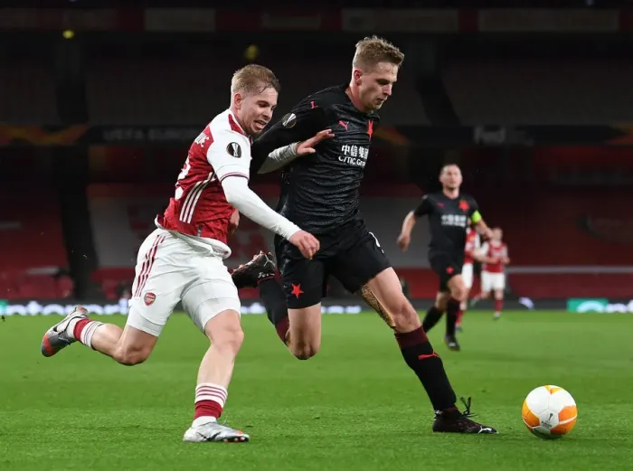 Framed Print : Arsenal vs Slavia Prague: Emile Smith Rowe Clash in Empty Europa League Quarterfinal Framed Print : Arsenal vs Slavia Prague: Emile Smith Rowe Clash in Empty Europa League Quarterfinal