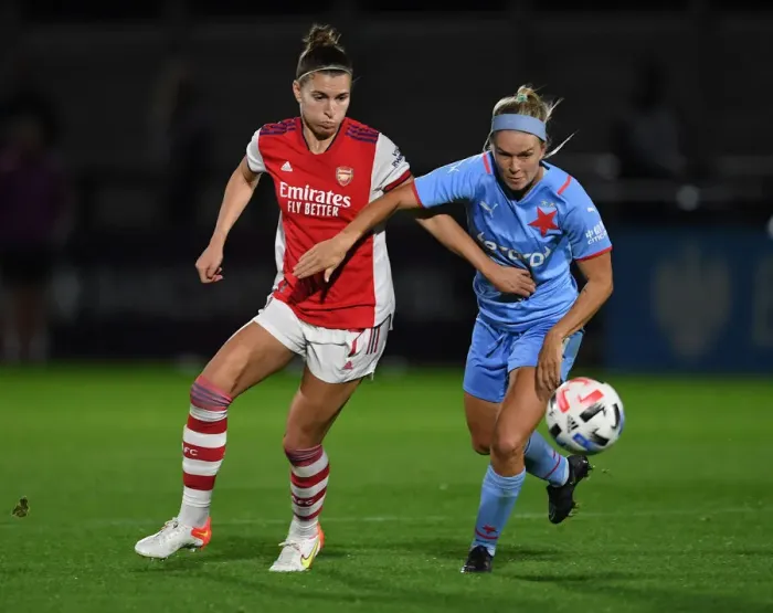 Framed Print : Arsenal vs Slavia Prague: A Fierce Battle in the UEFA Women's Champions League Framed Print : Arsenal vs Slavia Prague: A Fierce Battle in the UEFA Women's Champions League