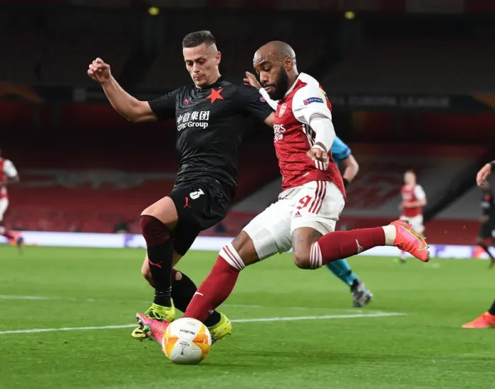 Framed Print : Arsenal vs Slavia Praha: Alex Lacazette Faces Off in Empty Europa League Quarterfinal Framed Print : Arsenal vs Slavia Praha: Alex Lacazette Faces Off in Empty Europa League Quarterfinal