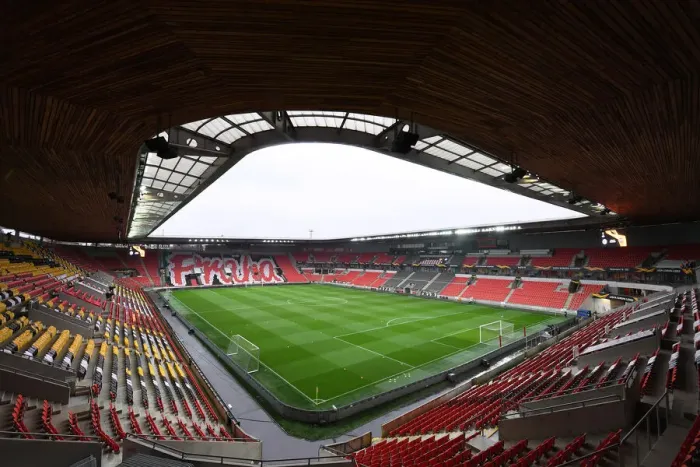 Framed Print : Arsenal vs Slavia Praha: UEFA Europa League Quarterfinal - Empty Eden Arena, Prague, 2021 Framed Print : Arsenal vs Slavia Praha: UEFA Europa League Quarterfinal - Empty Eden Arena, Prague, 2021