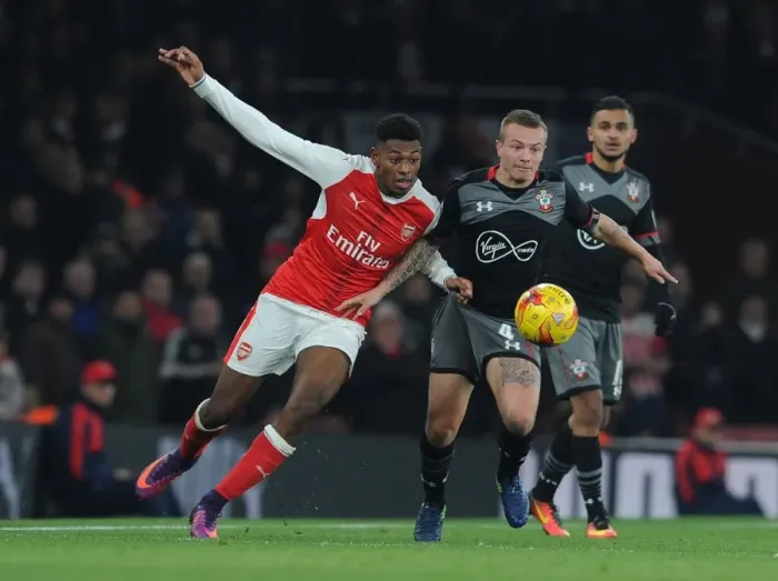 Framed Print : Arsenal vs. Southampton: Clash between Reine-Adelaide and Clasie in EFL Cup Quarter-Final