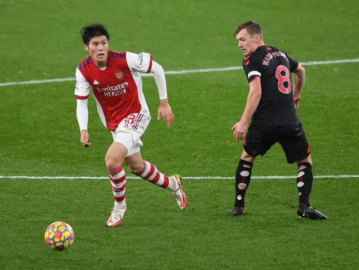 Framed Print : Arsenal vs Southampton: Tomiyasu vs Ward-Prowse Clash in Premier League Showdown Framed Print : Arsenal vs Southampton: Tomiyasu vs Ward-Prowse Clash in Premier League Showdown