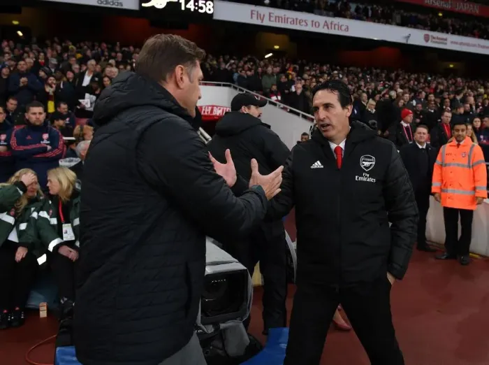 Framed Print : Arsenal vs Southampton: Unai Emery and Ralph Hasenhuttl Pre-Match Greeting - Premier League 2019-20 Framed Print : Arsenal vs Southampton: Unai Emery and Ralph Hasenhuttl Pre-Match Greeting - Premier League 2019-20