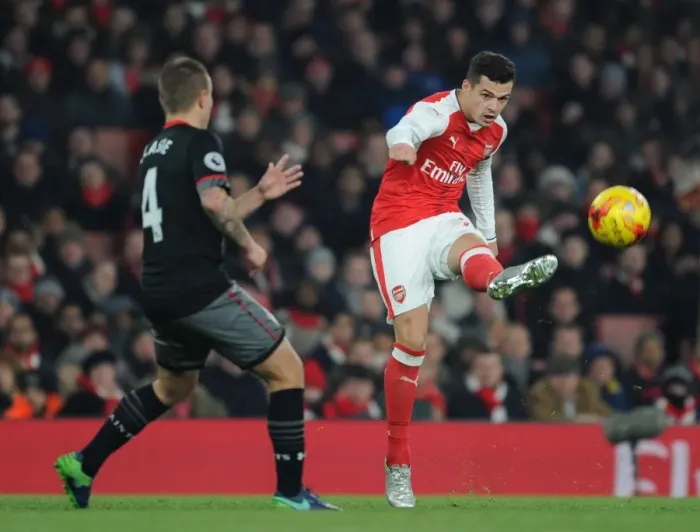 Framed Print : Arsenal vs. Southampton: Xhaka Clashes with Clasie in EFL Cup Quarter-Final Framed Print : Arsenal vs. Southampton: Xhaka Clashes with Clasie in EFL Cup Quarter-Final