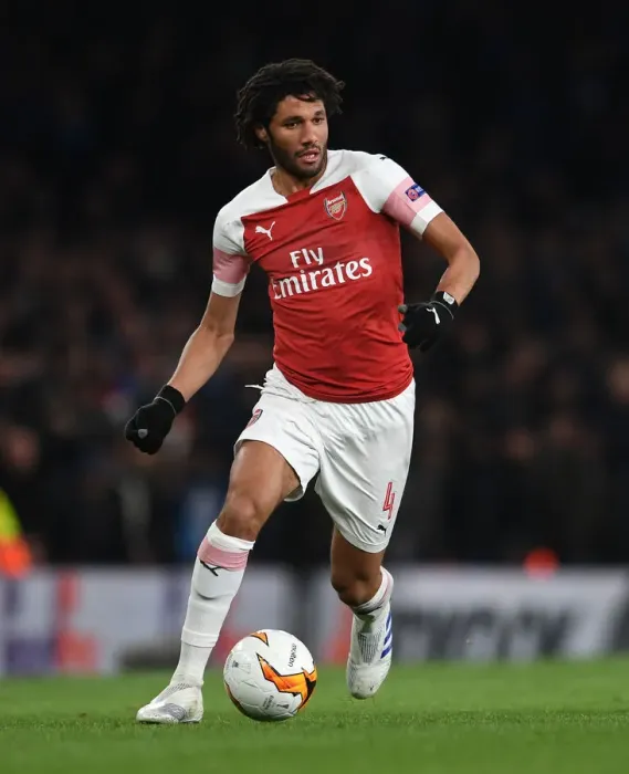 Framed Print : Arsenal vs. S.S.C. Napoli - Mohamed Elneny in Action during the 2018-19 Europa League Quarterfinal First Leg at Emirates Stadium