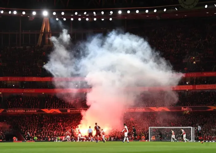 Framed Print : Arsenal vs. Stade Rennais: Europa League Clash Disrupted by Fan Tensions (2018-19)