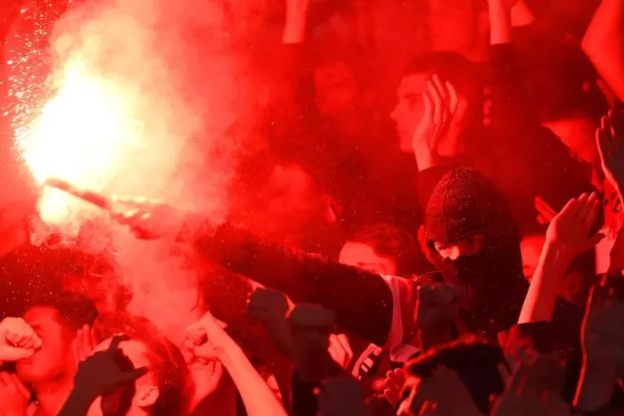 Framed Print : Arsenal vs. Stade Rennais: Europa League Clash - Fans Wield Flares in Rennes Framed Print : Arsenal vs. Stade Rennais: Europa League Clash - Fans Wield Flares in Rennes