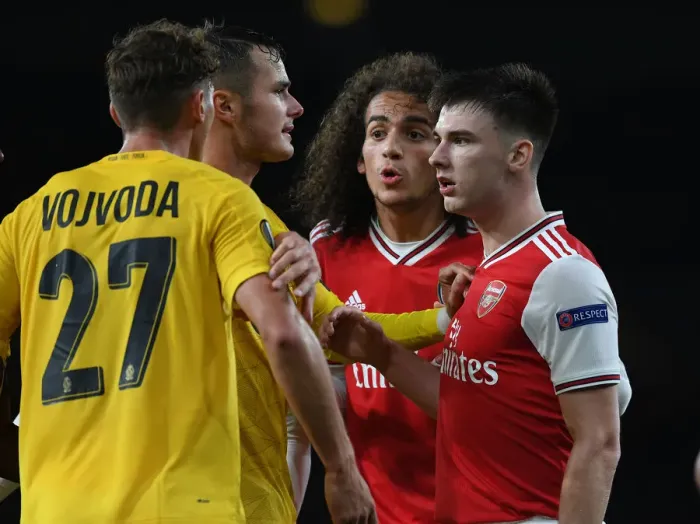Framed Print : Arsenal vs Standard Liege: Clash Between Kieran Tierney and Mergim Vojvoda in Europa League Match Framed Print : Arsenal vs Standard Liege: Clash Between Kieran Tierney and Mergim Vojvoda in Europa League Match