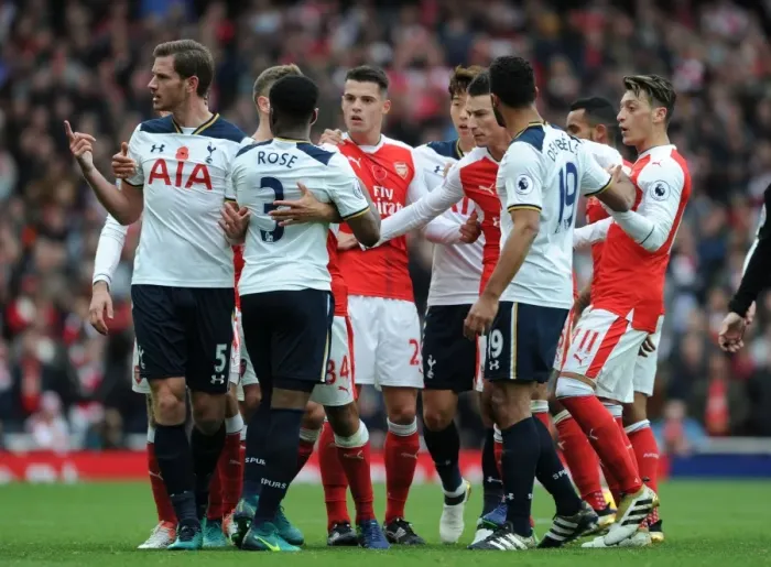 Framed Print : Arsenal vs. Tottenham: Intense Clash Between Xhaka, Koscielny, Ozil and Tottenham's Vertonghen and Rose