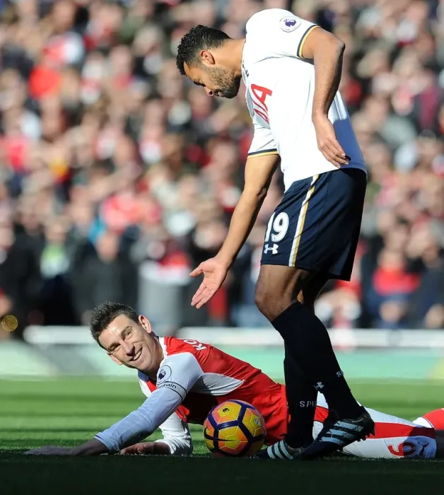 Framed Print : Arsenal vs. Tottenham: Intense Rivalry - Koscielny vs. Dembele Clash (Premier League 2016-17)