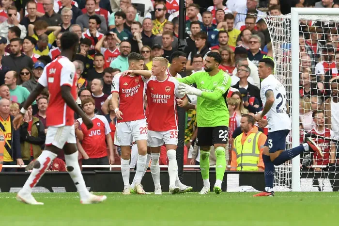 Framed Print : Arsenal vs. Tottenham: Jorginho and Zinchenko Clash in the 2023-24 Premier League