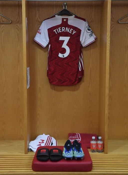 Framed Print : Arsenal vs. Tottenham: Kieran Tierney's Pre-Match Routine Amid Empty Emirates Stadium (2020-21)