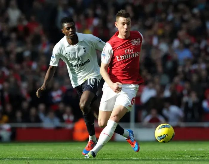 Framed Print : Arsenal vs. Tottenham: Koscielny vs. Adebayor Clash in the 2011-12 Premier League