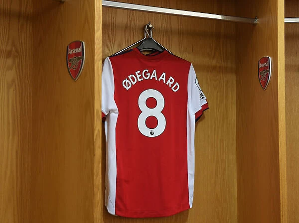 Arsenal vs. Tottenham: Martin Odegaard's Shirt in Arsenal Changing Room (Premier League 2021-22)