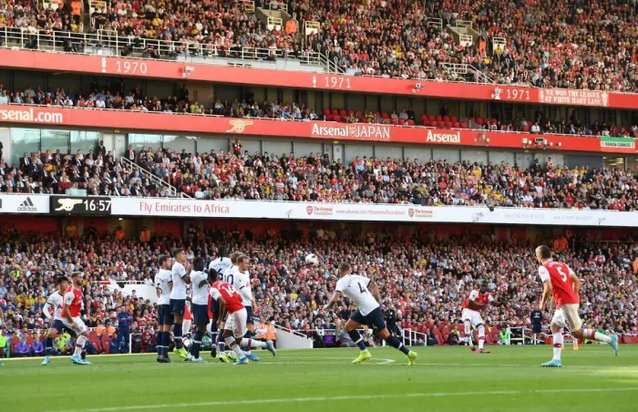 Framed Print : Arsenal vs. Tottenham: Pepe Takes Free Kick in 2019-20 Premier League Clash