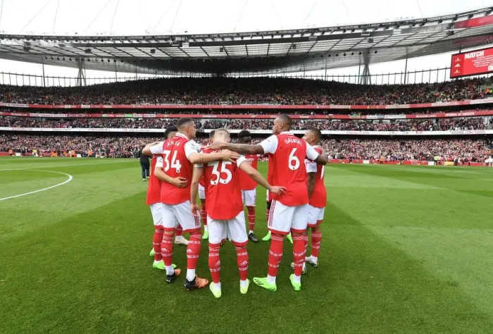 Framed Print : Arsenal vs. Tottenham: Pre-Match Huddle in the Premier League, London 2022