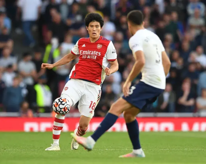 Framed Print : Arsenal vs. Tottenham: Tomiyasu in Action at the Emirates Stadium - Premier League 2021-22