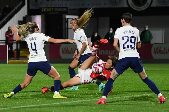 Framed Print : Arsenal vs. Tottenham Women's FA Cup Quarterfinal: Tense Clash at Meadow Park