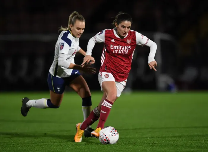 Framed Print : Arsenal vs. Tottenham Women's Showdown at Empty Meadow Park: FA Womens Continental League Cup 2020-21