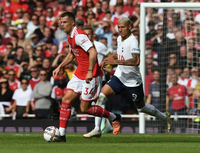 Framed Print : Arsenal vs. Tottenham: Xhaka vs. Richarlison - Intense Battle in the Premier League (2022-23)