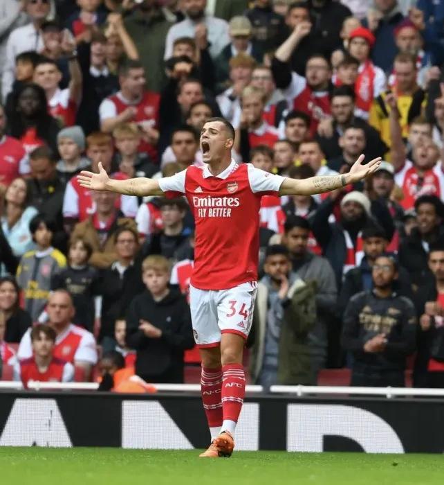 Framed Print : Arsenal vs. Tottenham: Xhaka's Intense Showdown in the 2022-23 Premier League Clash