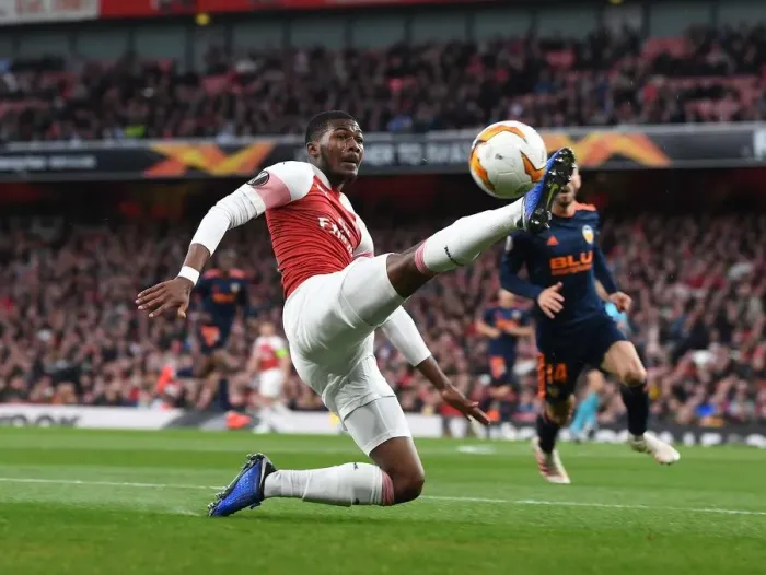 Framed Print : Arsenal vs Valencia: Ainsley Maitland-Niles in UEFA Europa League Semi-Final First Leg