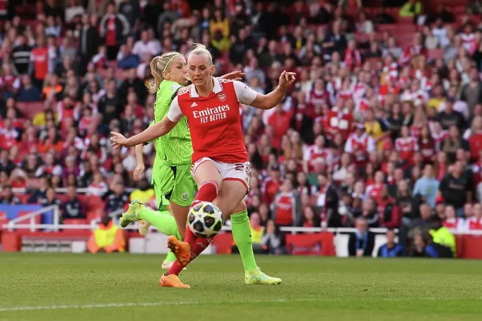 Framed Print : Arsenal vs. VfL Wolfsburg: Controversial Offside Call Overturned by VAR in UEFA Women's Champions League Semifinal Framed Print : Arsenal vs. VfL Wolfsburg: Controversial Offside Call Overturned by VAR in UEFA Women's Champions League Semifinal