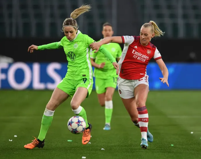 Framed Print : Arsenal vs. VfL Wolfsburg: A Battle in the UEFA Women's Champions League Quarterfinals Framed Print : Arsenal vs. VfL Wolfsburg: A Battle in the UEFA Women's Champions League Quarterfinals