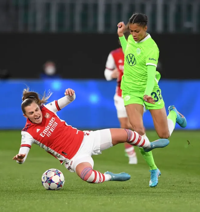Framed Print : Arsenal vs. VfL Wolfsburg: A Battle in the UEFA Women's Champions League Quarterfinals Framed Print : Arsenal vs. VfL Wolfsburg: A Battle in the UEFA Women's Champions League Quarterfinals