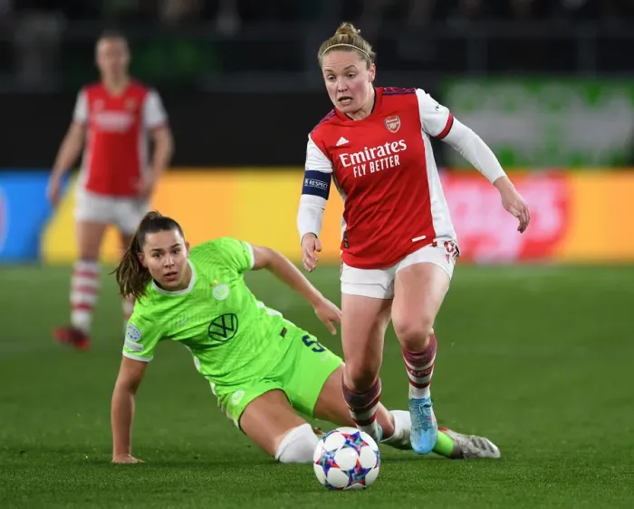 Framed Print : Arsenal vs. VfL Wolfsburg: A Battle in the UEFA Women's Champions League Quarterfinals