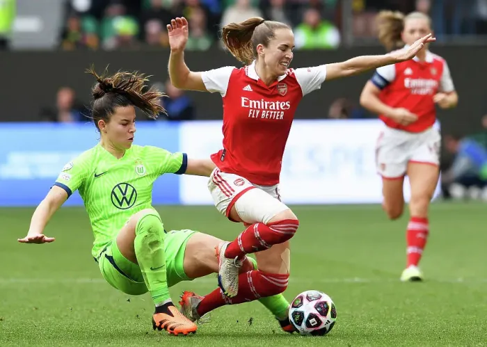 Framed Print : Arsenal vs. VfL Wolfsburg: A Fierce Battle in the UEFA Women's Champions League Semi-Finals