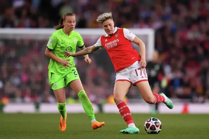 Framed Print : Arsenal vs. VfL Wolfsburg: Tense Moment in the UEFA Women's Champions League Semifinal Framed Print : Arsenal vs. VfL Wolfsburg: Tense Moment in the UEFA Women's Champions League Semifinal