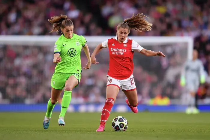 Framed Print : Arsenal vs. VfL Wolfsburg: A Tense Semifinal Showdown in the 2022-23 Women's Champions League